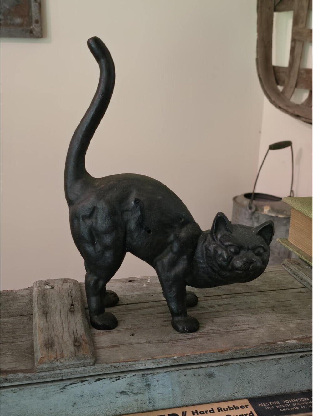 All Cast Iron Halloween Black Cat Door Stop.